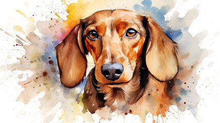 Dachshund cachorro aquarela  - obrazy, fototapety, plakaty