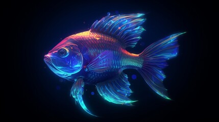 fantasy Glowfin glpwing bioluminescent fish with irid.Generative AI