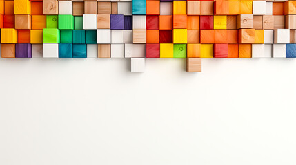 Colorful wooden cubes. Cubes random pattern,  Abstract art wooden cubes background, For art texture, presentation design or web design and web background. Generative AI.
