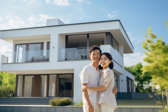 Happy Japanese Young Couple's Homeownership Dream