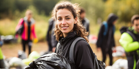 portrait of a woman during a waste collection, environment, recycling, volunteer