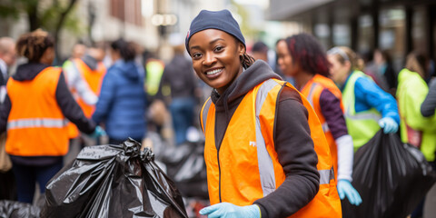 portrait of a woman during a waste collection, environment, recycling, volunteer