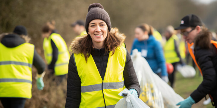 portrait of a woman during a waste collection, environment, recycling, volunteer