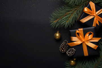 Luxurious black and gold presents, a symbol of warmth, love, and thoughtful giving during the holiday season.