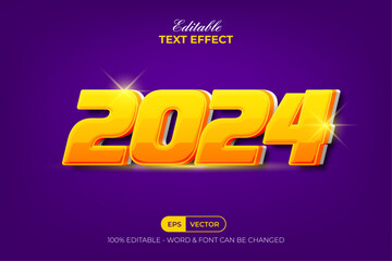 2024 Text Effect Yellow Shiny Style. Editable Text Effect.