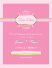 Lemonade and rose pink wedding invitation card template design vector