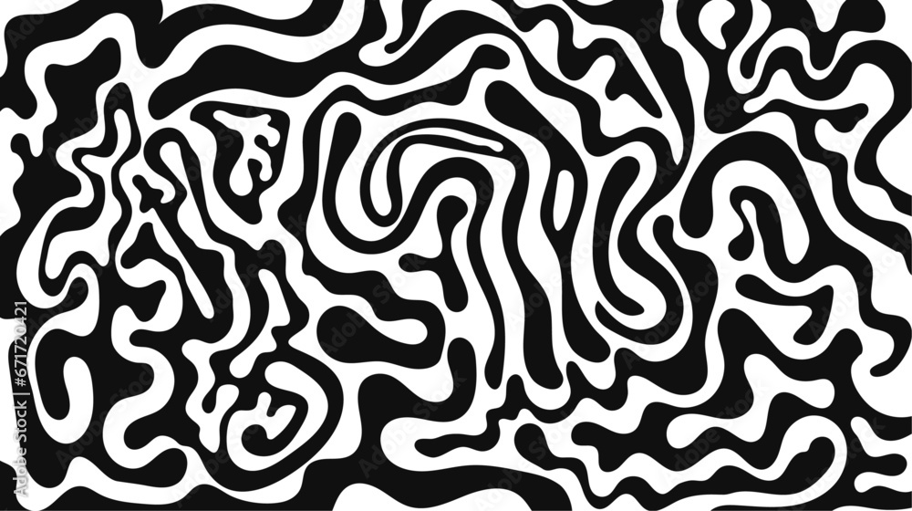 Aufkleber wavy and swirled brush strokes vector pattern. matisse curves aesthetics. squiggles ornament. horizo
