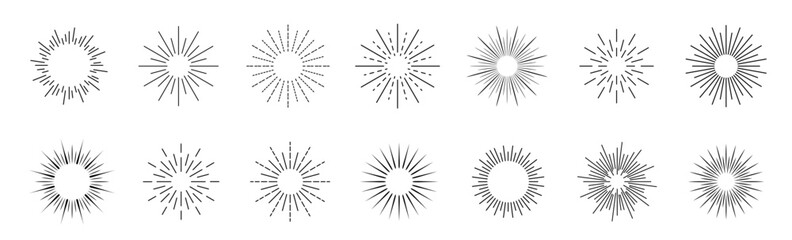 Sunburst set. Collection sunburst best quality. Firework explosion, logo, emblem, tag. Vector Illustration.