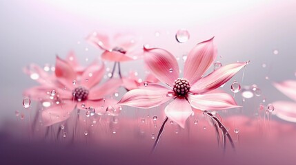 Wunderschöne pinke Blüten mit Wassertropfen.