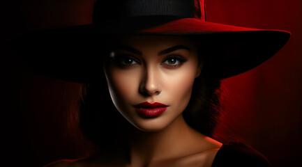 Beautiful Mysterious Woman with a Hat Wallpaper Cover Background Digital Art Card Magazine