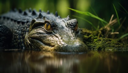 Obraz premium Photo of Close-Up of a Majestic Alligator in its Aquatic Habitat