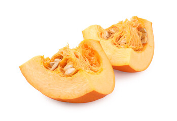 Pieces of fresh ripe pumpkin isolated on white