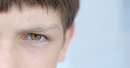 Close up portrait of teenage boy, eyes as a part of face teenagers symbolizes youth, vitality,...