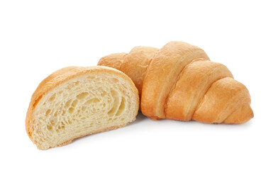 Delicious croissants isolated on white. Freshly baked pastries