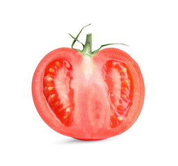 Half of red ripe tomato isolated on white