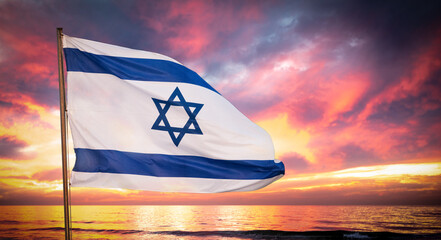 Flag of Israel in the wind against the background of the sea and sky November 2, 2023 Tel Aviv...