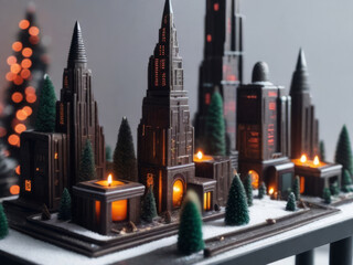 Fototapeta na wymiar Christmas in The City, Miniature Candles