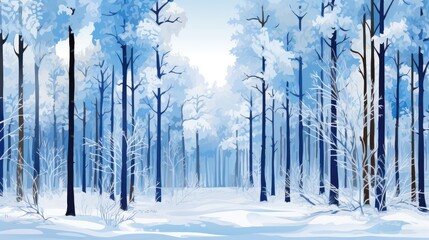  a painting of a winter scene with trees and snow in the foreground and a blue sky in the background.  generative ai - obrazy, fototapety, plakaty