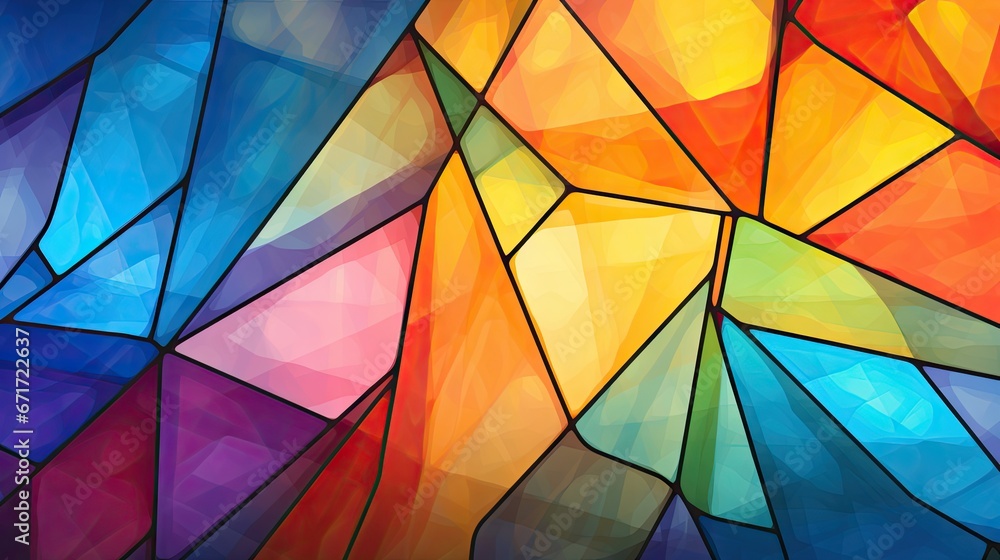 Poster a close up of a multicolored wallpaper with a pattern of different shapes and sizes on the bottom ha
