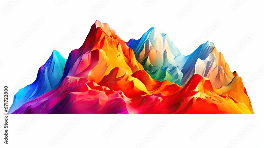 Poster a multicolored mountain is shown against a white background with a white background for the bottom r