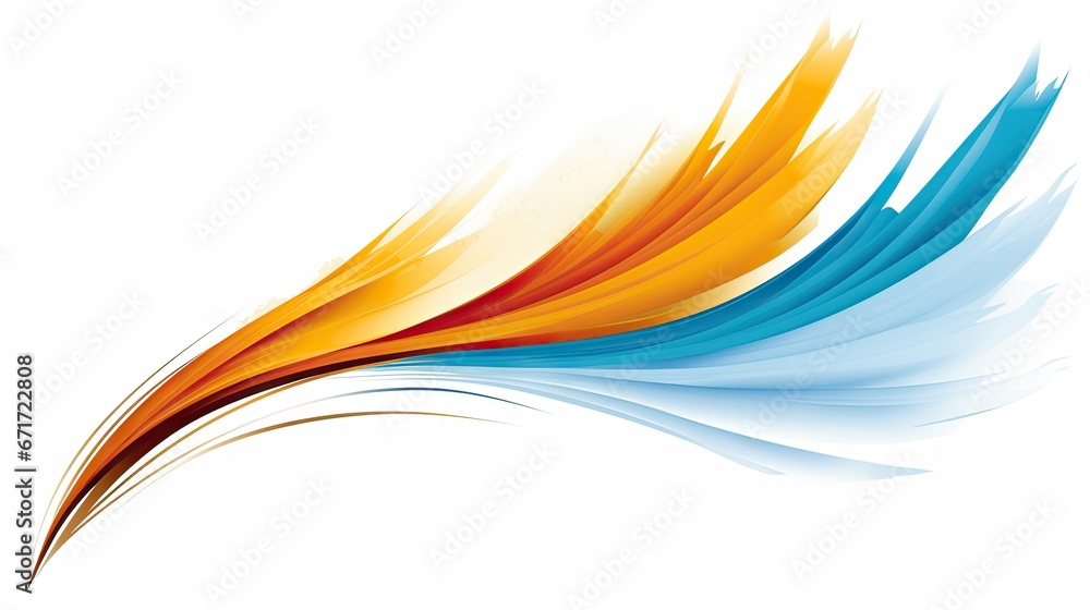 Aufkleber a white background with a blue, orange, and yellow design on the left side of the image and a red an