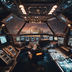 Spaceship cabin, future technologies, open space