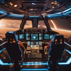 Spaceship cabin, future technologies, open space