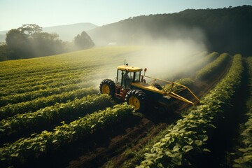 Fototapeta premium Agricultural Sprayer in Action, Boosting Crop Growth and Yield