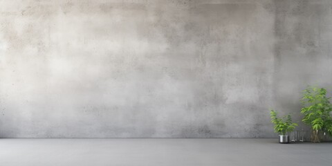 A potted plant placed on the floor in front of a solid concrete wall. This image can be used to add a touch of nature to any indoor space or to depict minimalistic decor in modern interiors