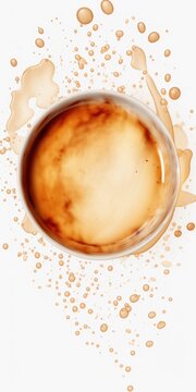 A picture of a coffee cup with a splash of liquid on it. Suitable for use in coffee shop advertisements or articles about coffee