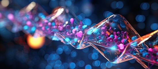Genetic therapy and biotechnology depicted in 3D illustration showcasing science and technology in the realm of cells and microorganisms - obrazy, fototapety, plakaty