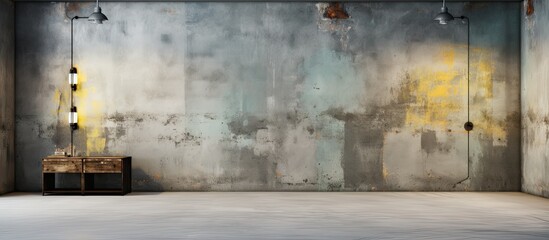 Urban backdrop in vintage photo studio with concrete wall