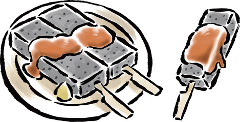 こんにゃくの味噌田楽　筆タッチイラスト