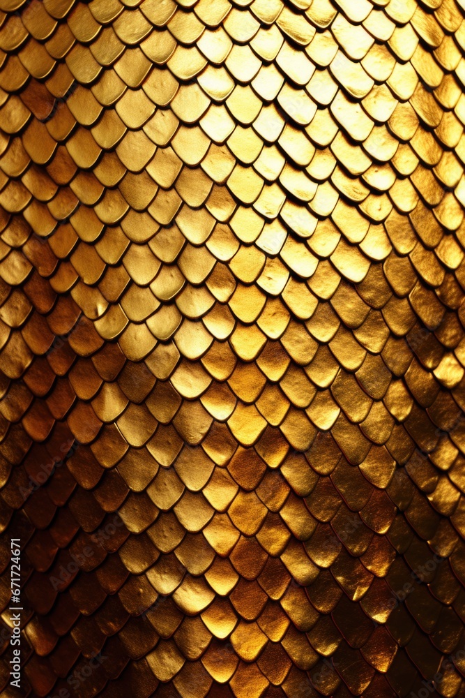 Poster A detailed close up of a single gold fish scale. This image can be used for various purposes, such as illustrating aquatic life, exploring textures, or adding a touch of elegance to design projects