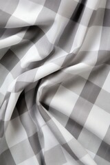 A detailed view of a fabric with a gray and white checkered pattern. This versatile image can be used for various design projects