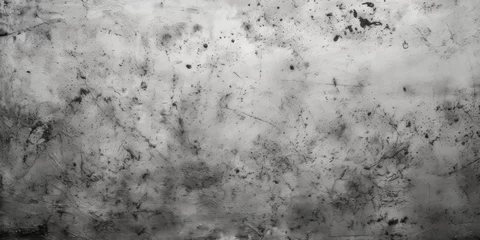 Fotobehang A black and white photo capturing the texture and grime on a dirty wall. This image can be used to depict urban decay, abstract backgrounds, or industrial settings © Fotograf