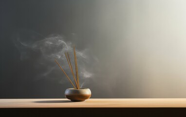 Portrayal of incense sticks emitting smoke, capturing the essence of simplicity and tranquility.