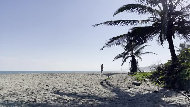 Hombre trotando en la playa