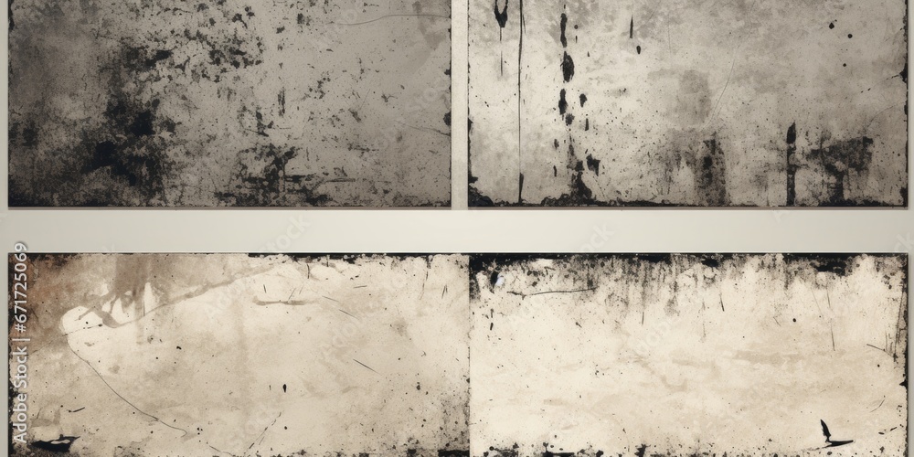 Poster A collection of four photos showcasing a dirty wall. These versatile images can be used in various design projects to add texture and a grungy aesthetic