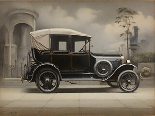 old car in the street,car,old,auto,retro,classic,antique,vehicle,truck,transport,model,Ai generated 