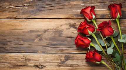Naklejka na ściany i meble red tulips on wooden background HD 8K wallpaper Stock Photographic Image 