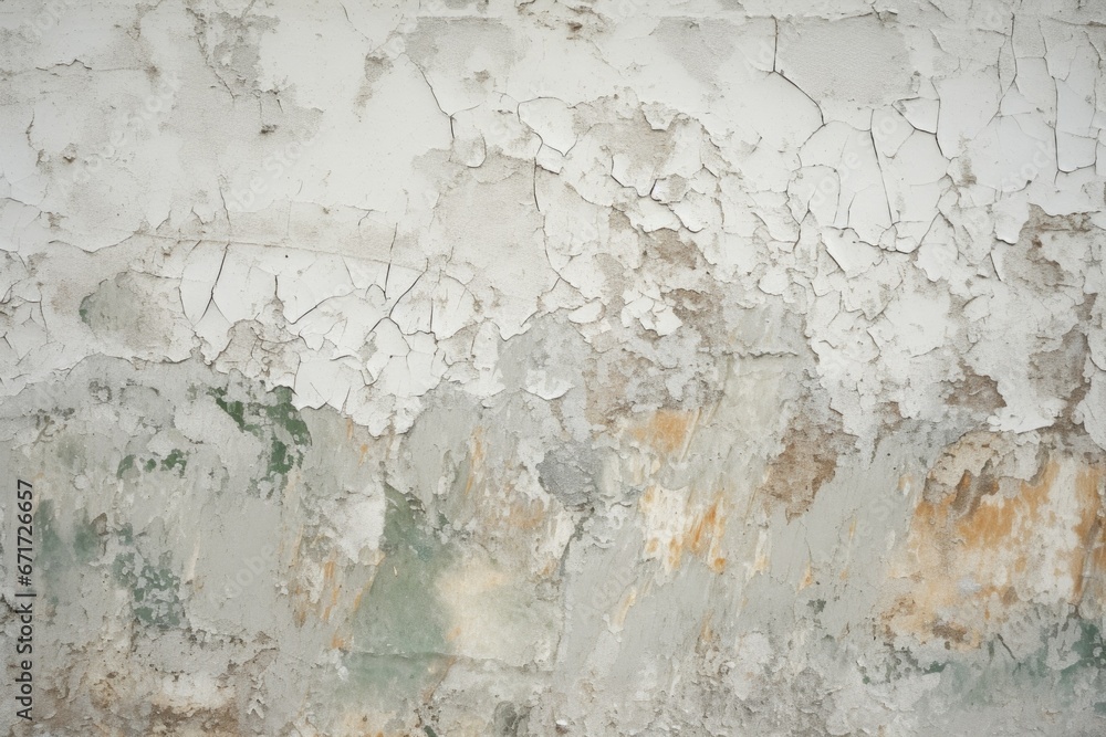 Poster An image depicting an old wall with peeling paint. This picture can be used for various design projects or to represent decay and aging.