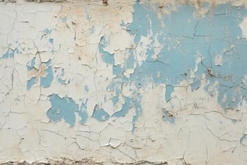 A picture of a blue and white wall with peeling paint. This image can be used to depict urban decay or as a background for design projects.