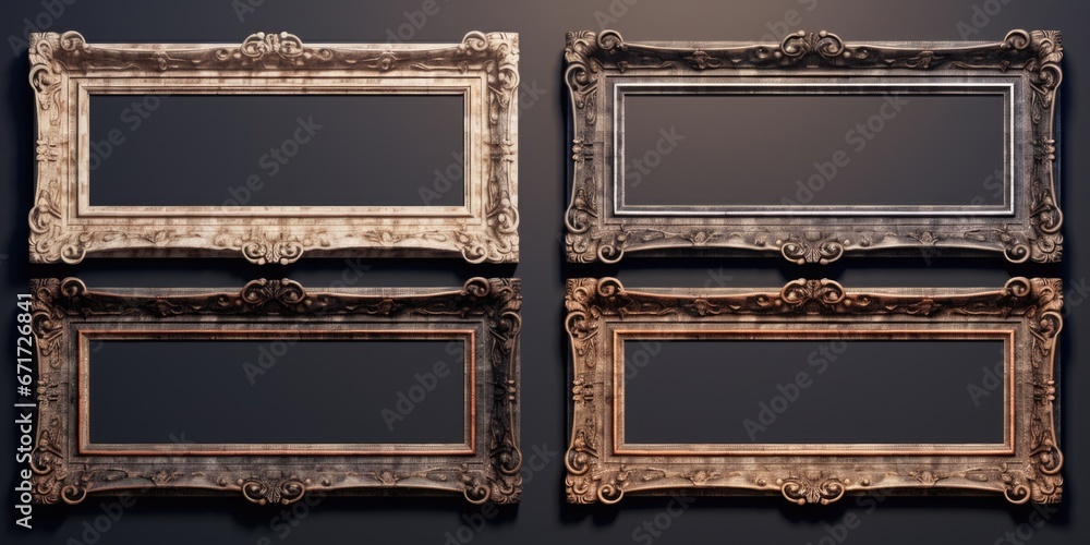 Poster a collection of four decorative picture frames hung on a wall. perfect for displaying family photos 