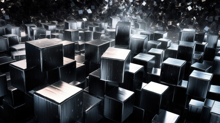 Glittering silver cubes on a black background - obrazy, fototapety, plakaty