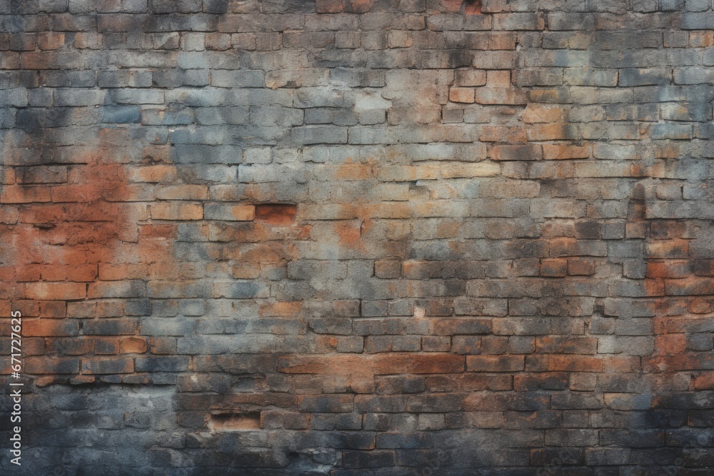 Poster a fire hydrant sitting in front of a brick wall. this image can be used to represent urban infrastru