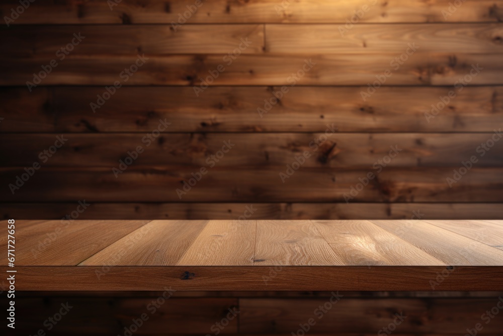 Poster A wooden table with a light placed on top. This versatile image can be used to depict various concepts such as work, study, creativity, and illumination.