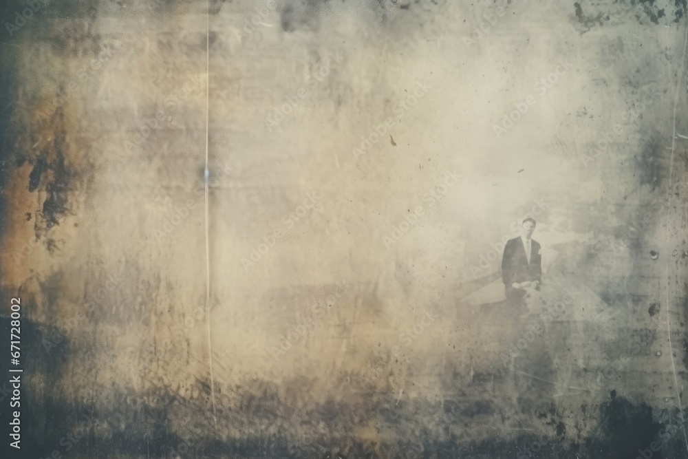 Poster a man in a suit standing confidently in front of a wall. this image can be used to represent profess