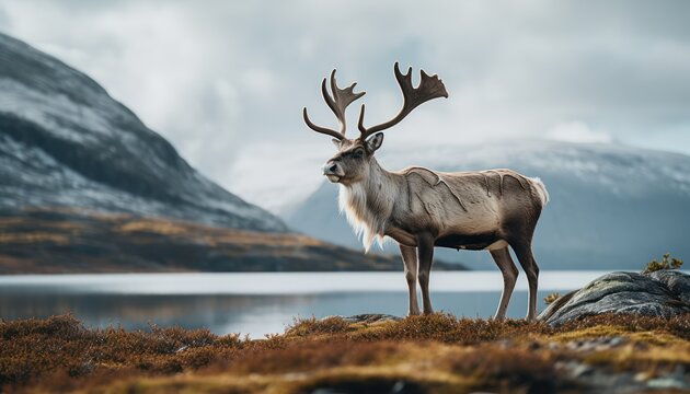 Photo of Caribou Reindeer Grazing in Serene Meadow