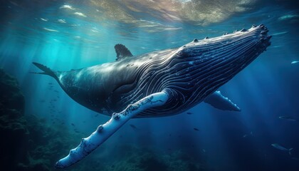Photo of a Majestic Humpback Whale Gliding Through the Vast, Blue Ocean
